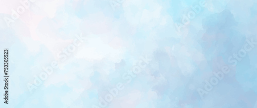Blue sky and white clouds. Vector watercolor texture. Heaven. Hand drawn blue abstract vector illustration for background, cover, interior decor and other users.