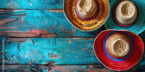 Collection of hats on a rustic table 