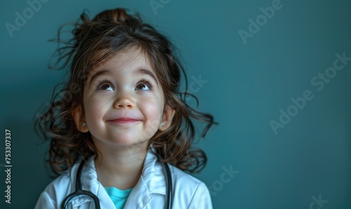 A cute child girl doctor is...