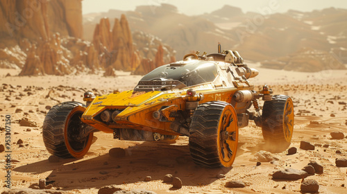 Mars Rover exploration vehicle on the surface of Mars.