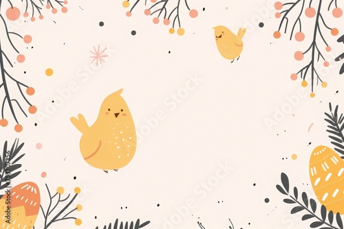 Bright and Colorful Easter Background decorated with eggs and other Easter symbols