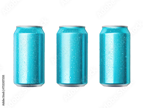Set of blue soda can isolated on transparent background, transparency image, removed background