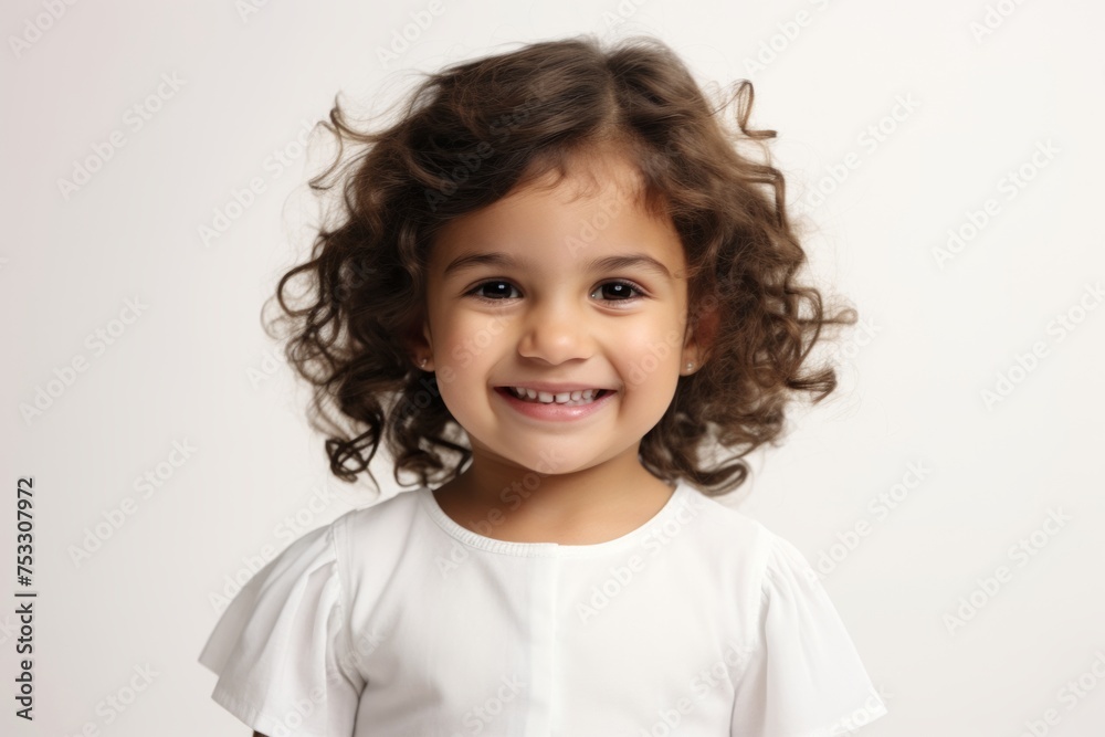 Portrait of a cute little girl with curly hair on a white background Portrait of a cute little girl with curly hair on a white background