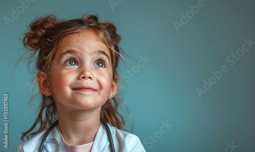 A cute child girl doctor is...