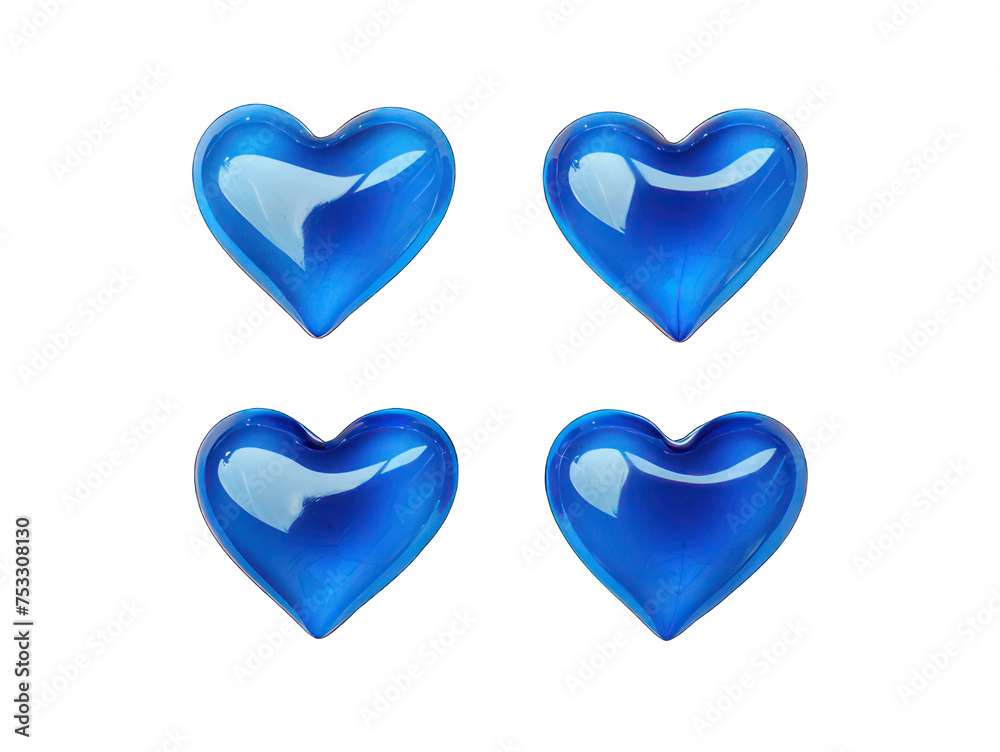 Set of blue heart isolated on transparent background, transparency image, removed background