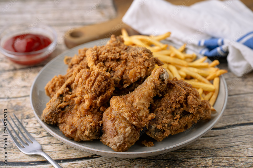 fried chicken with french fries fried chicken with french fries