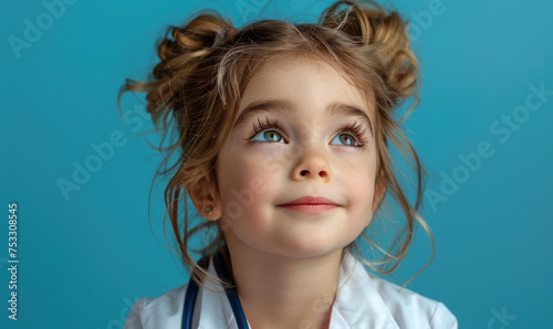 A cute child girl doctor is...