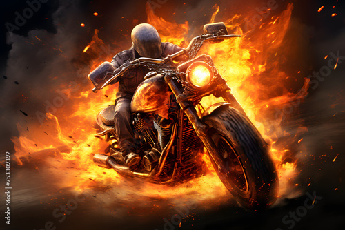 hell bike rider, burning motorcycle, burning bike, fir motorcycle