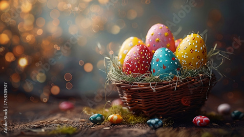 Painted eggs in basketeaster  photo