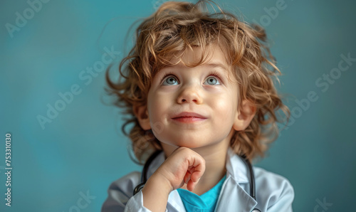 A cute child boy doctor is ...