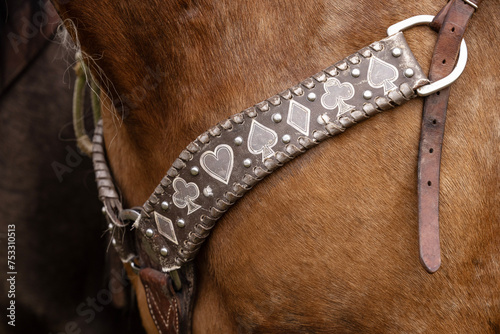 Horse tack breast collar with card suits photo