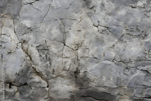 Light gray beige yellow ochre aged shabby cliff face divided by huge cracks and layers. Coarse rough gray stone or rock texture of mountains, Background banner and copy space for text on theme geology photo