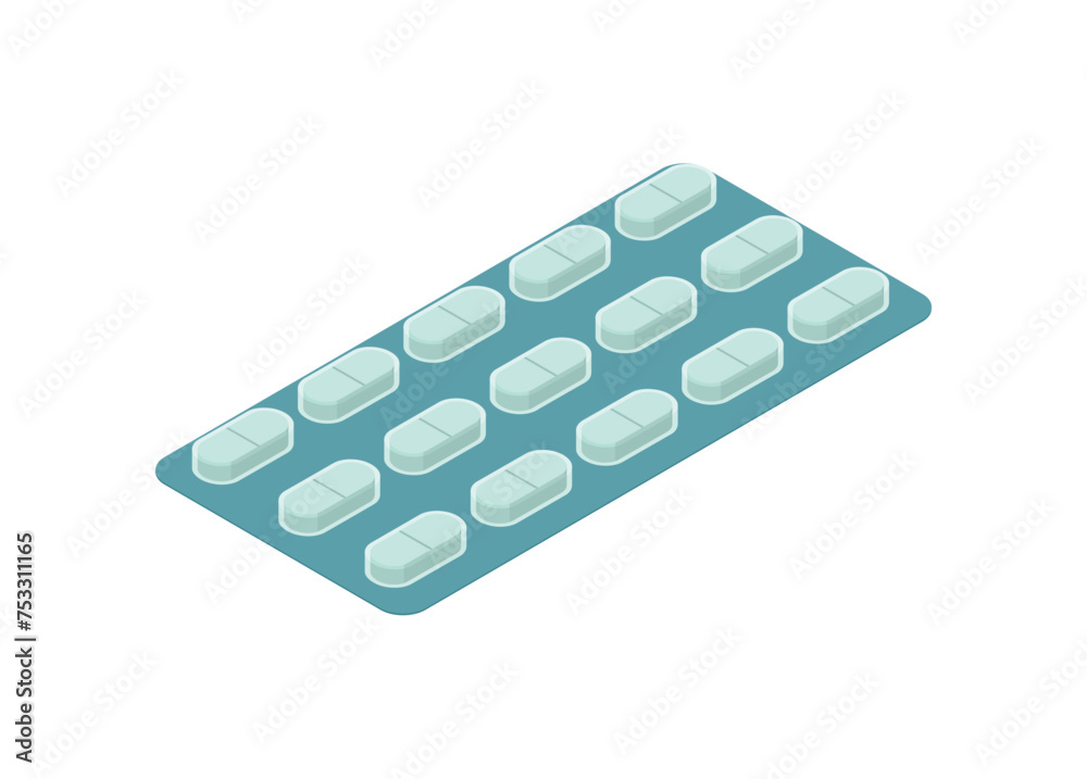 Caplet strip in isometric view. Simple flat illustration Caplet strip in isometric view. Simple flat illustration