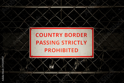Border fence sign warning: NO TRESPASSING at Country Border Zone photo