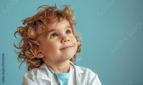 A cute child boy doctor is ...