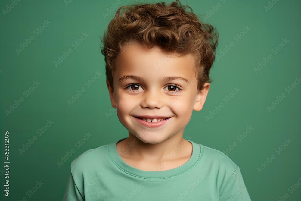 Portrait of a cute little boy on a dark green background. Portrait of a cute little boy on a dark green background.