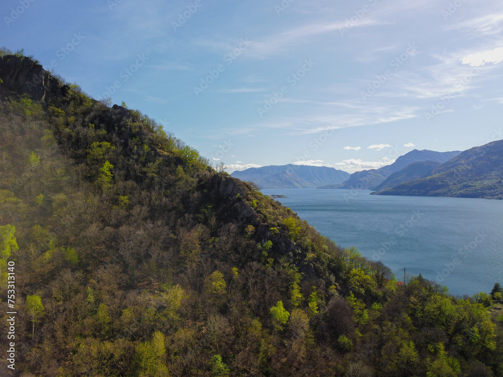 Panoramic view, the upper part of Lake Como over Gravedona, down to Bellagio 