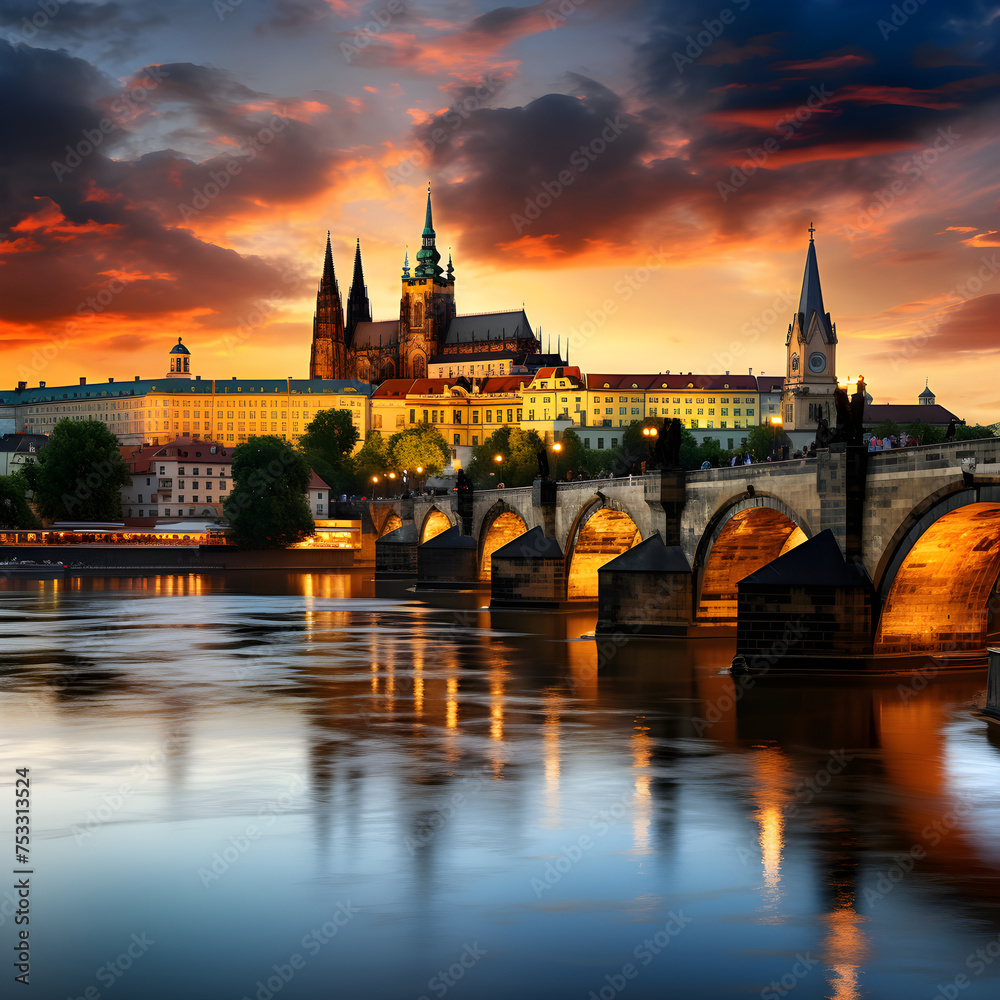 Breathtaking Panorama of Prague: A Mesmerizing Fusion of Traditional and Modern Architecture at Sunset