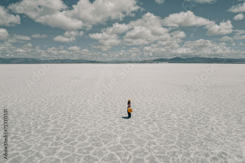 tourist on Pools in Salinas Grandes, Jujuy, Argentina - mar 2th 2024