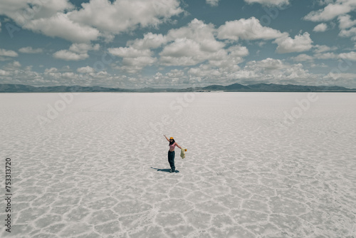 tourist on Pools in Salinas Grandes, Jujuy, Argentina - mar 2th 2024 photo