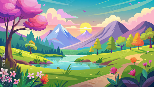 beautiful-gradient-spring-landscape illustration 
