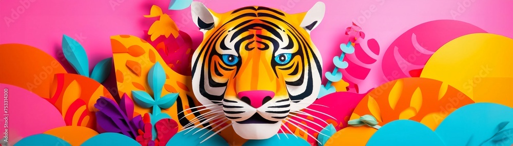 anthropomorphic tigers portrayed in bold and dynamic 3D pop art style amidst a jungle of swirling colors and patterns in your artwork