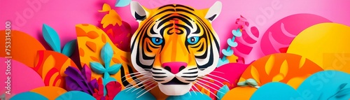 anthropomorphic tigers portrayed in bold and dynamic 3D pop art style amidst a jungle of swirling colors and patterns in your artwork
