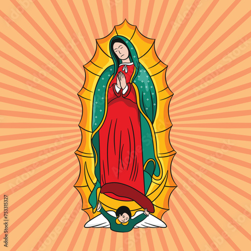 hand drawn realistic vector illustration of Dia de la Virgen De Guadalupe