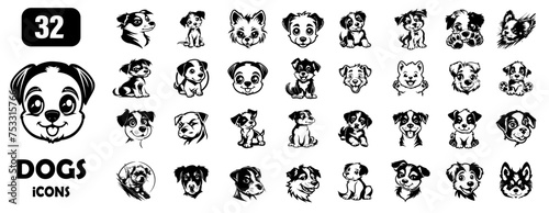 mega dog set, collection head dog icons designs, vector design of dog isolated on transparent background © Arted