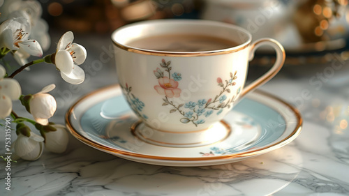 Vintage teacup and saucer with floral pattern