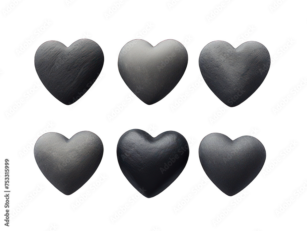Set of black heart isolated on transparent background, transparency image, removed background