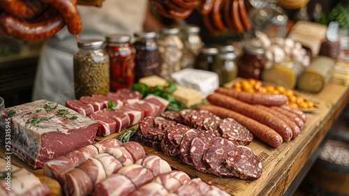 A display of various meats and cheeses