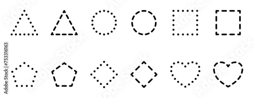 Collection of basic geometric figures formed by dots and dashed lines – Set of isolated graphic elements