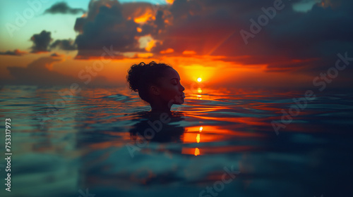 woman silhouette in the water sunset