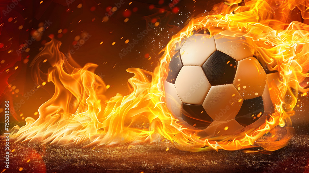 Naklejka premium Abstract Soccer Ball on Fire: Conceptual Background for Wallpaper or Texture