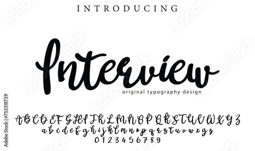 Interview Font Stylish brush painted an uppercase vector letters, alphabet, typeface