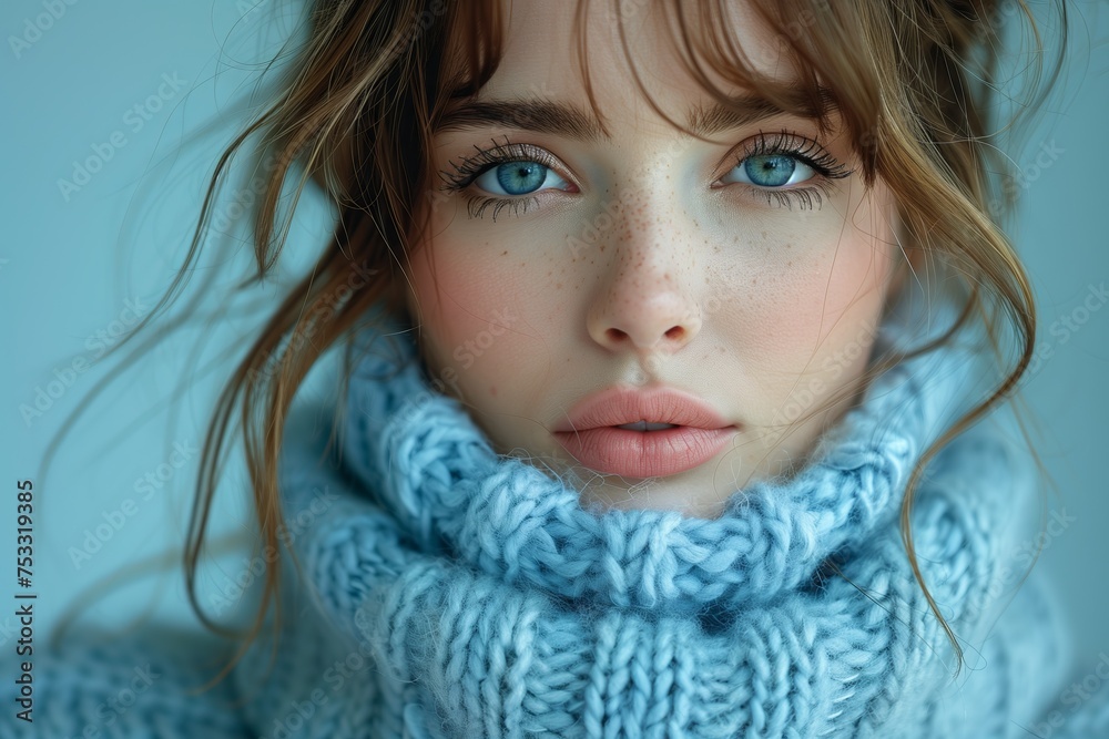 a close up of a woman wearing a turtleneck sweater a close up of a woman wearing a turtleneck sweater