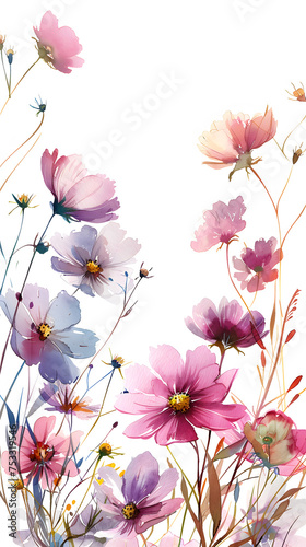 Artistic arrangement of pink and purple blooms on a white backdrop