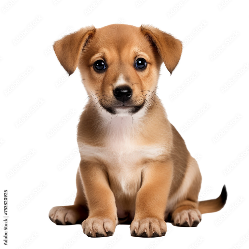 Adorable Realistic illustration of cute baby dog isolated on transparent background. A small sitting puppy is looking at you Adorable Realistic illustration of cute baby dog isolated on transparent background. A small sitting puppy is looking at you
