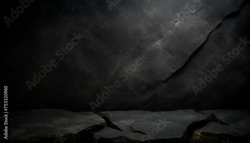 Rock texture with cracks,black stone background with copy space for design. 