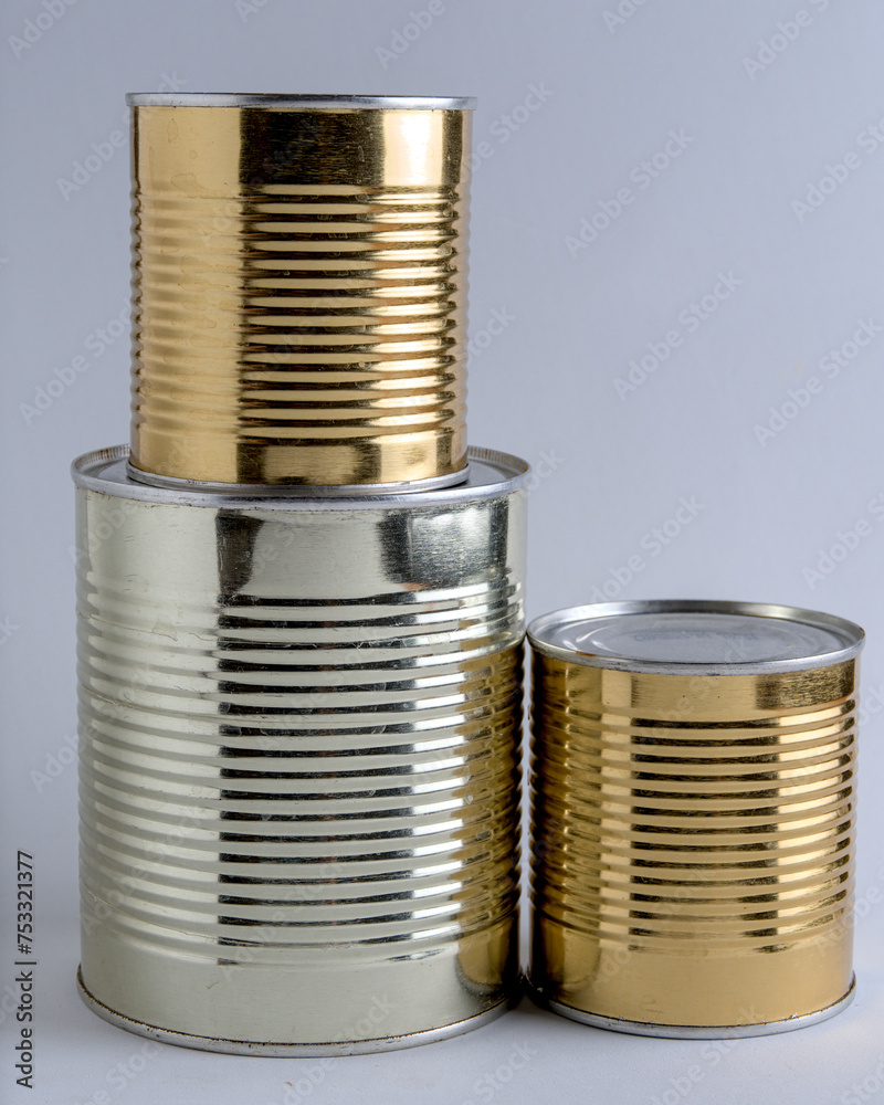cans for preserves on white background