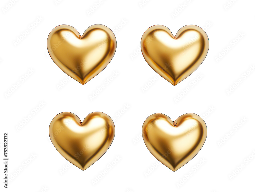 Set of golden heart isolated on transparent background, transparency image, removed background