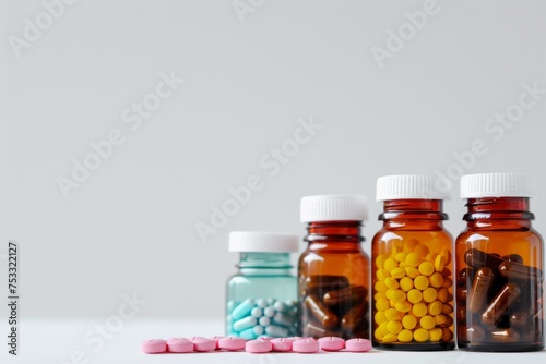 Bottles with capsules on a light background