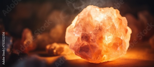 Abstract image created from a close up photograph of a Himalayan pink salt stone lamp Reference to volcanic activity Selective focus Artistic background photo