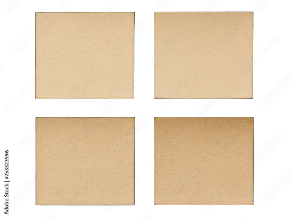 Set of khaki blank paper, sticky note isolated on transparent background, transparency image, removed background
