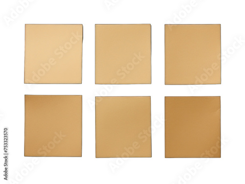 Set of khaki blank paper, sticky note isolated on transparent background, transparency image, removed background