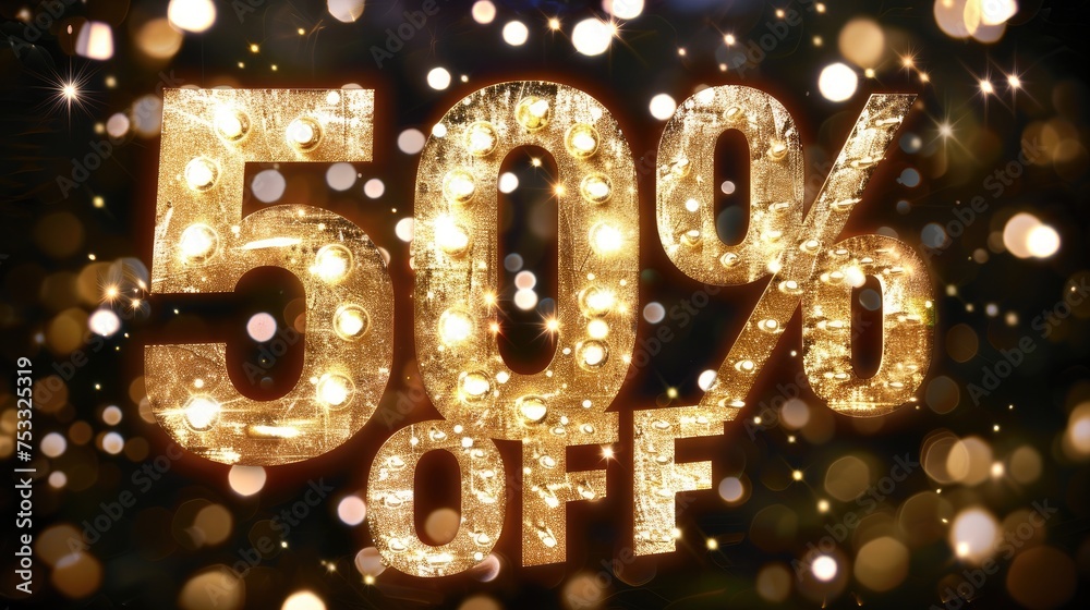 Glowing 50% Off Sale Sign with Sparkles Glowing 50% Off Sale Sign with Sparkles