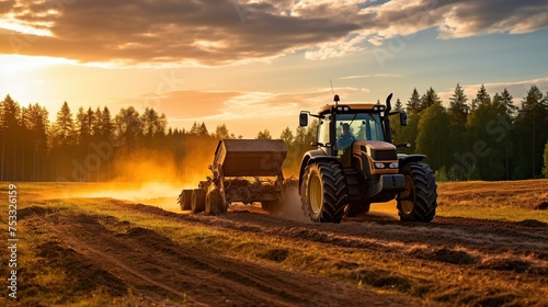 a tractor sprays pesticide on a field, in the style of massurrealism, light red and dark green, bold saturation innovator, organic realism, quantumpunk, photorealism, photography, golden ratio composi photo