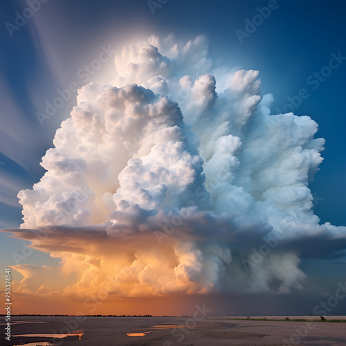 Dramatic Portrait of towering Cumulonimbus Clouds Against a Deep Blue Sky - The Power and Majesty of Nature Unveiled