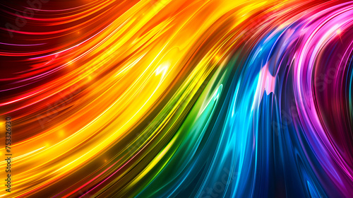 Creative black background with rainbow flare overlay. Colorful streaks of light, vibrant colors on background